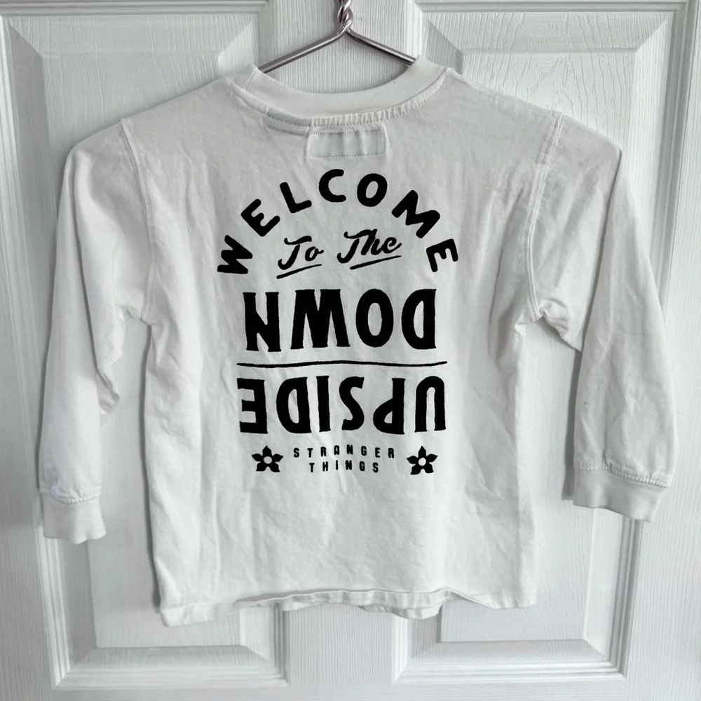 Zara x Stranger Things Kids Sz 6-7 White Long Sleeve Logo Tee